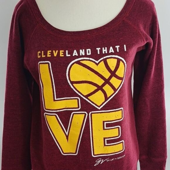 Cleveland Cavaliers Womens S Sweatshirt Maroon Land I Love Basketball Pullover - Picture 3 of 6